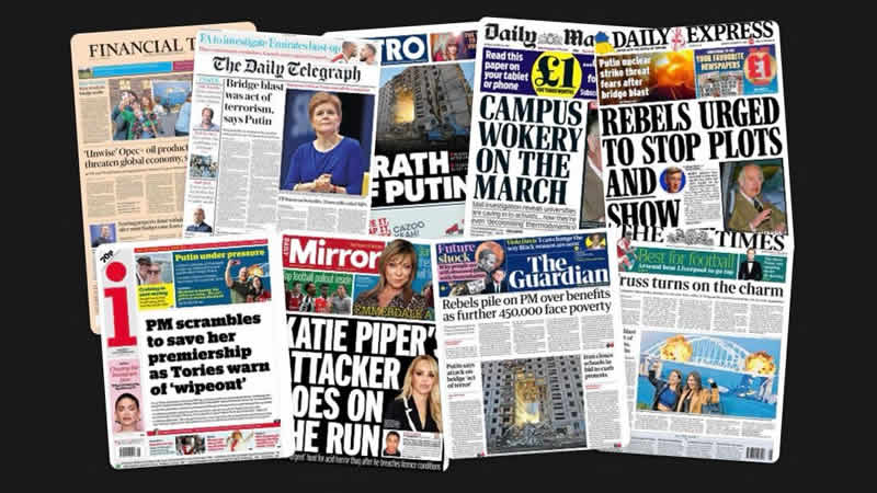  10 Ekim Pazartesi: İngiltere gazetelerinden öne çıkan manşetler