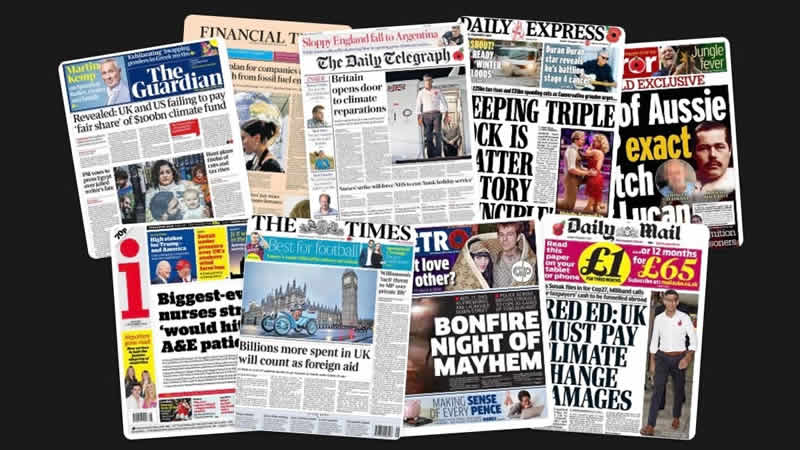  7 Kasım Pazartesi: İngiltere gazetelerinden öne çıkan manşetler