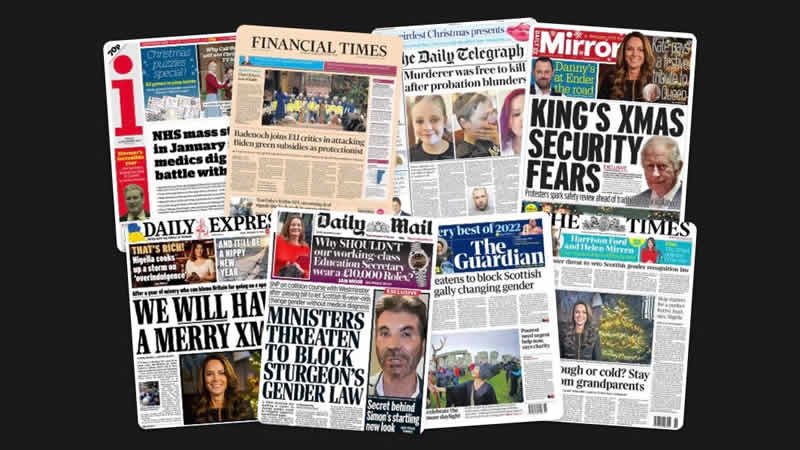 23 Aralık Cuma: İngiltere gazetelerinden öne çıkan manşetler