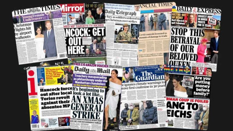 8 Aralık Perşembe: İngiltere gazetelerinden öne çıkan manşetler