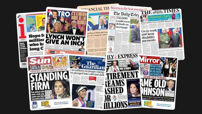  12 Ocak Perşembe: İngiltere gazetelerinden öne çıkan manşetler