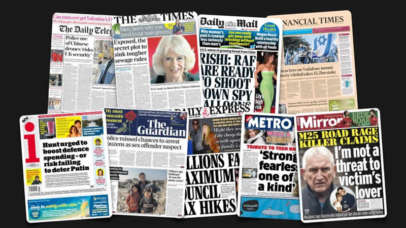 14 Şubat Salı: İngiltere gazetelerinden öne çıkan manşetler