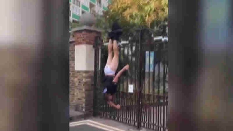 Londra’da şüpheliyi kovalayan polis, korkulukta asılı kaldı