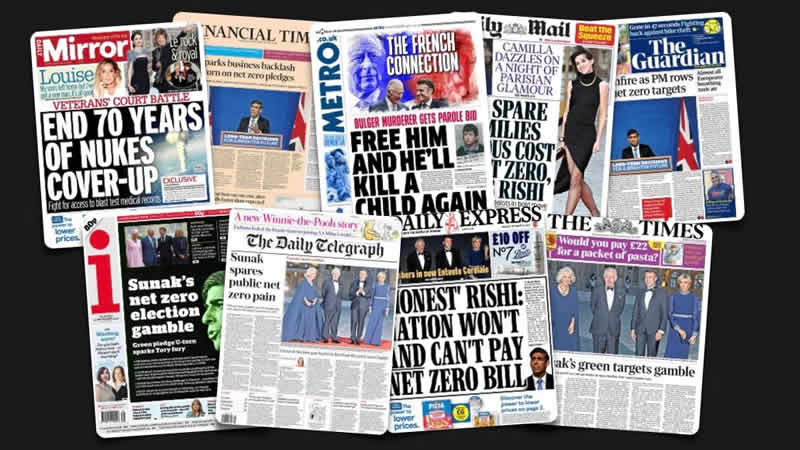 21 Eylül Perşembe: İngiltere gazetelerinden öne çıkan manşetler