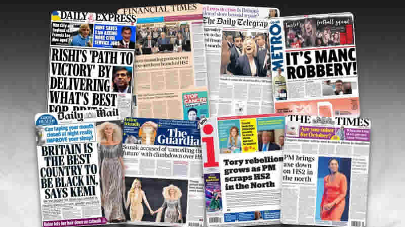  3 Ekim Salı: İngiltere gazetelerinden öne çıkan manşetler