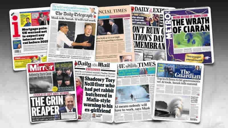  3 Kasım Cuma: İngiltere gazetelerinden öne çıkan manşetler