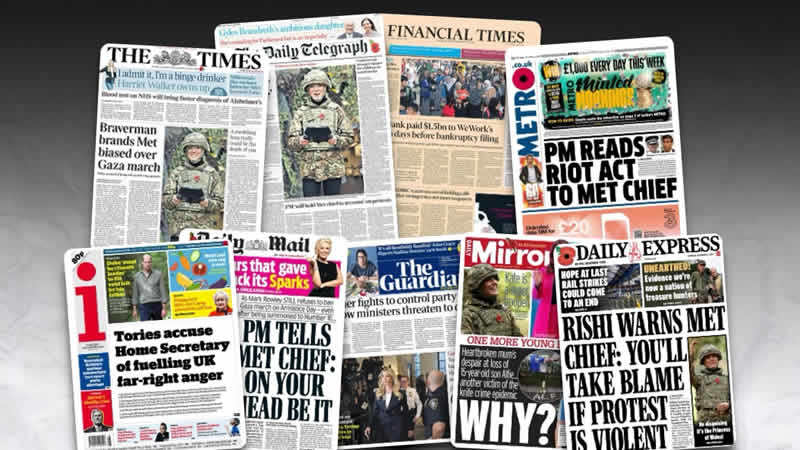 9 Kasım Perşembe: İngiltere gazetelerinden öne çıkan manşetler